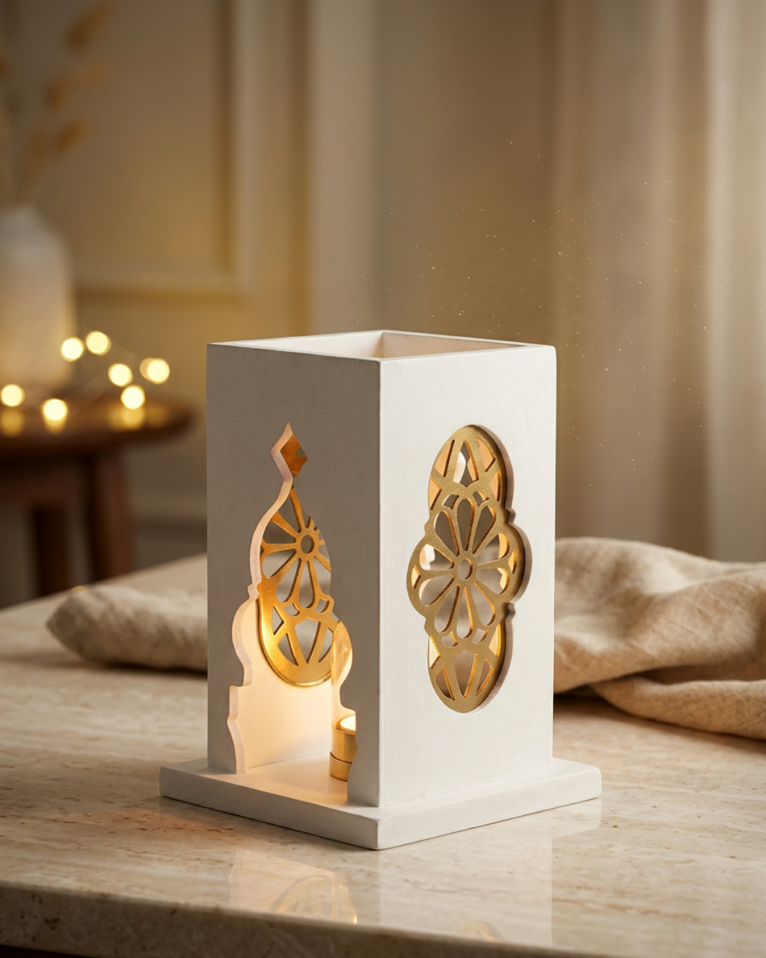 Gold PVD Wooden Lantern
