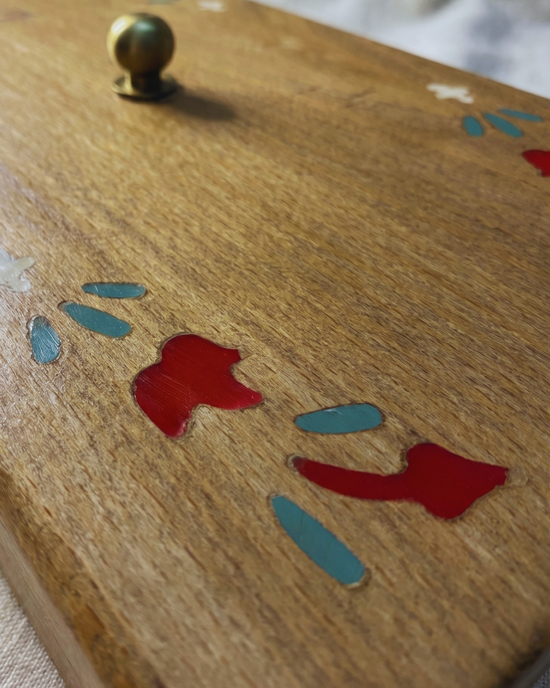 Beech Wood Jewelry Box with Shell Inlay