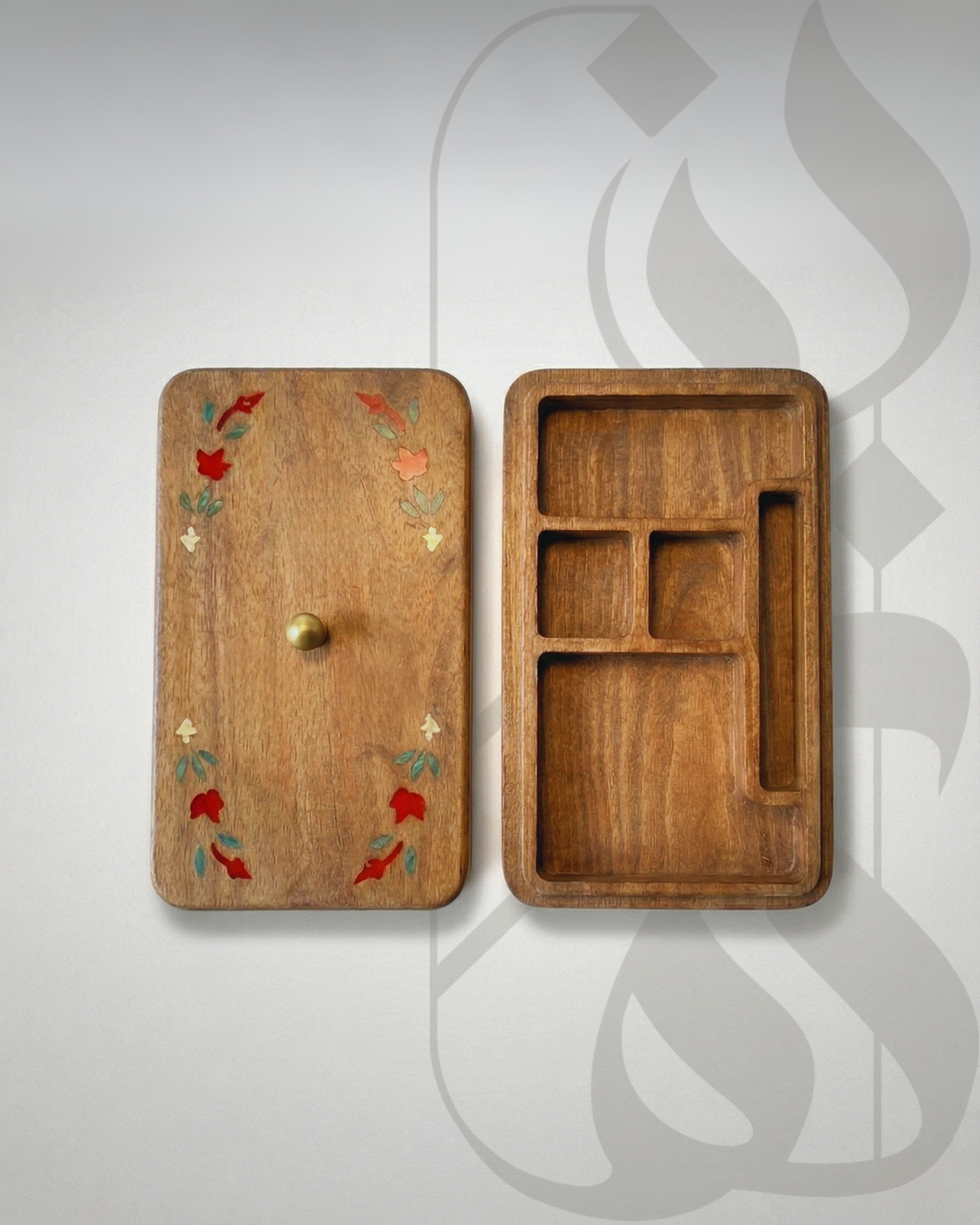 Beech Wood Jewelry Box with Shell Inlay