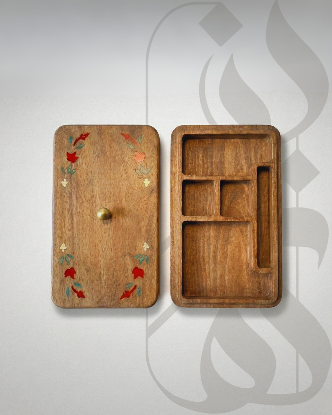 Beech Wood Jewelry Box with Shell Inlay
