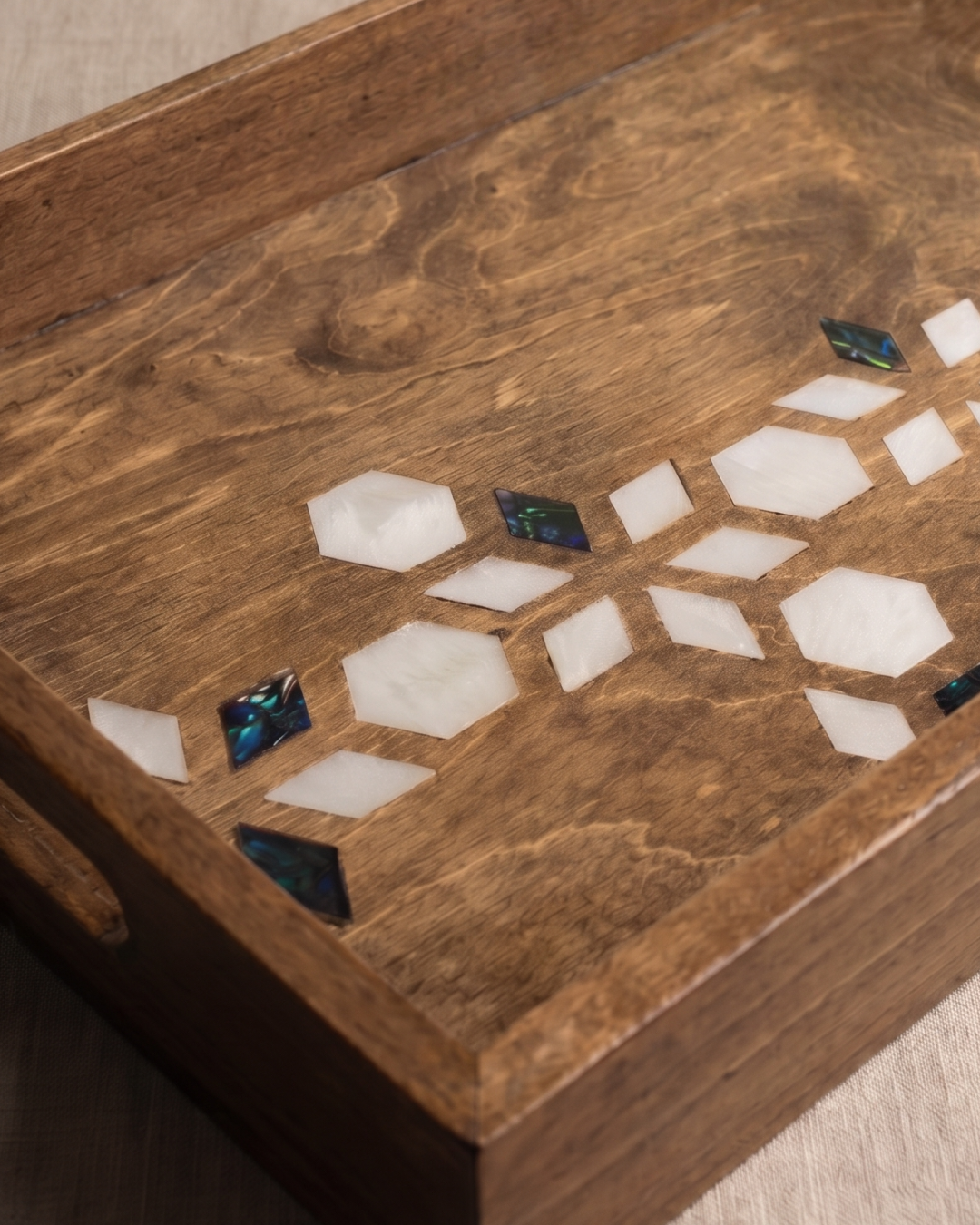Wooden Tray with Shell Inlay