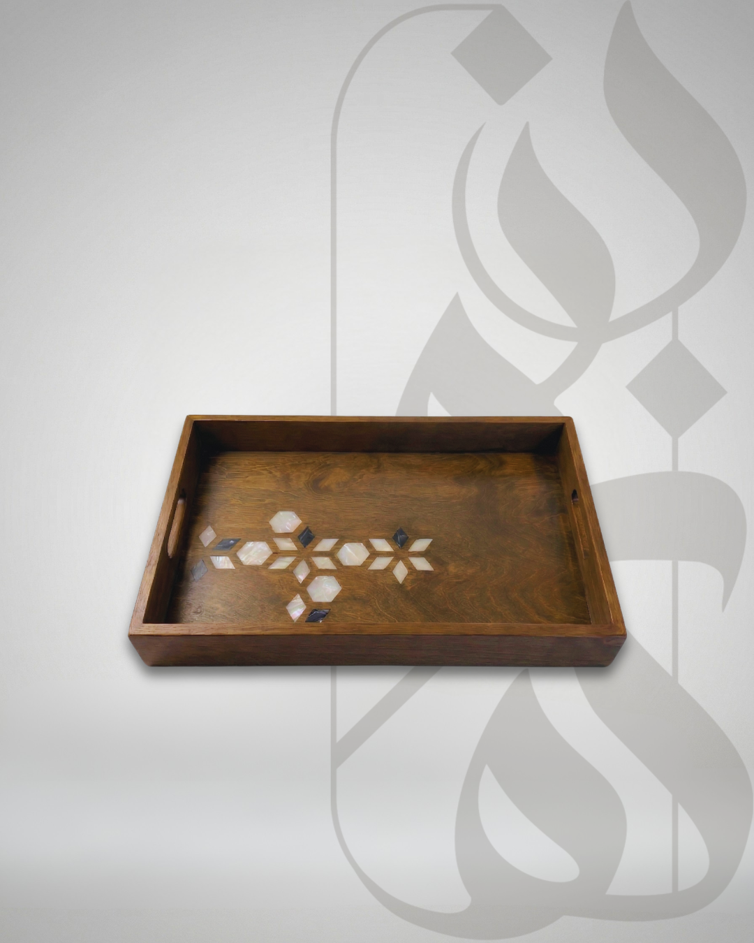 Wooden Tray with Shell Inlay