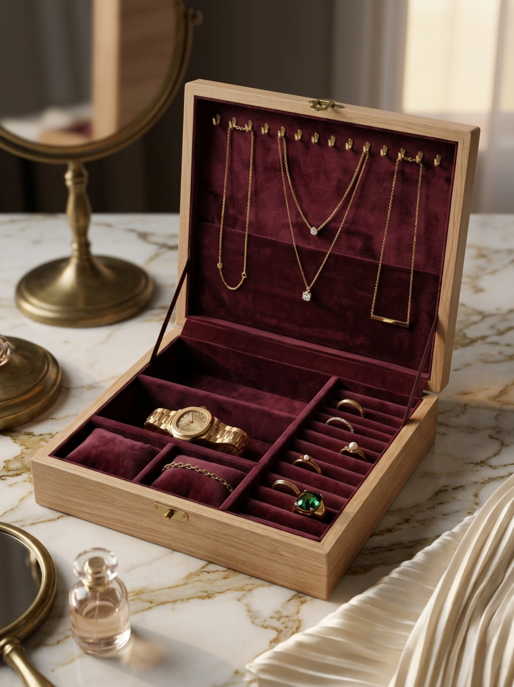 Wooden Jewelry Box with Velvet Interior