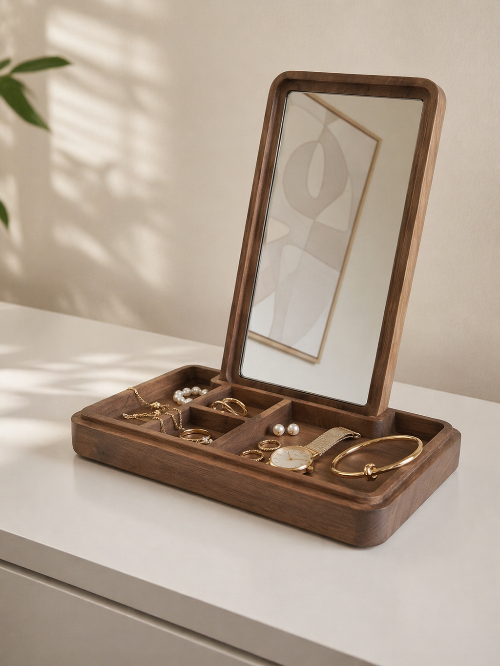 Beech Wood Jewelry Box with Shell Inlay
