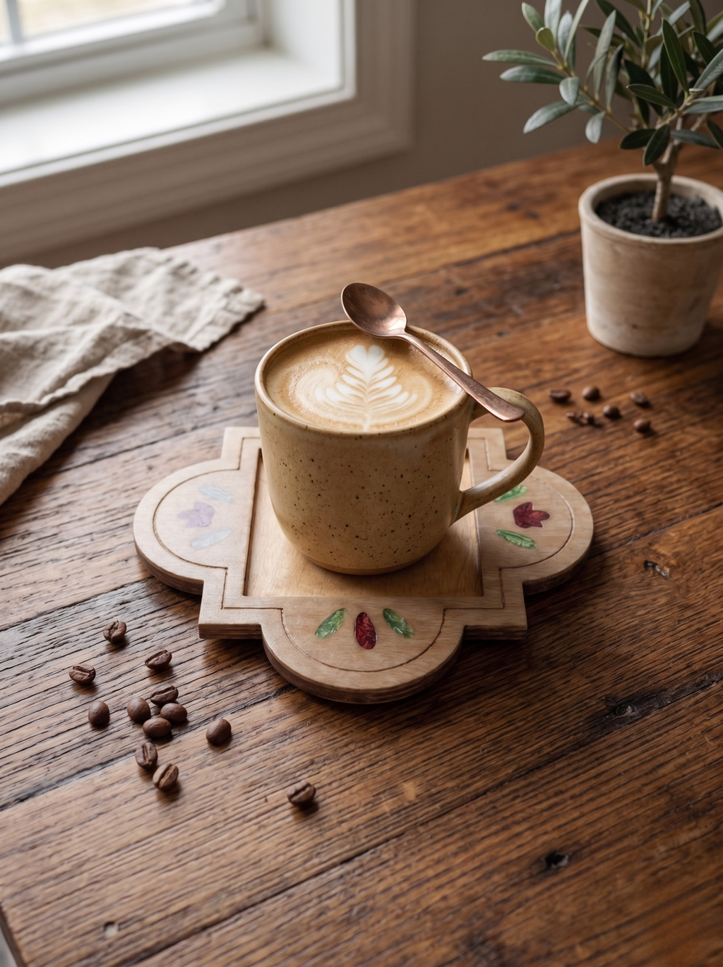 Wooden Coasters Set with Shell Inlay